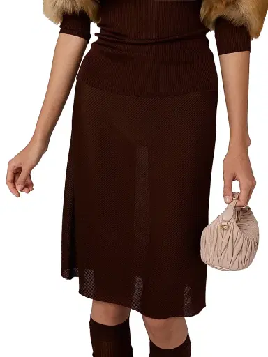 Miu Miu Women's Silk Mid-Length Skirt - Orange | Thumbnail 7