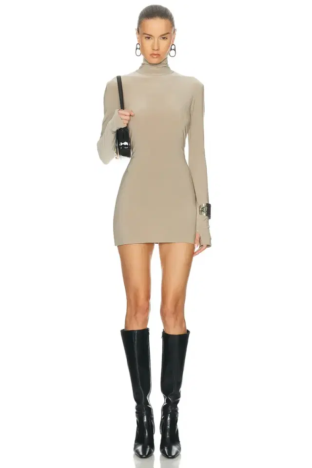 Norma Kamali Long Sleeve Slim Fit Turtleneck Pickleball Dress