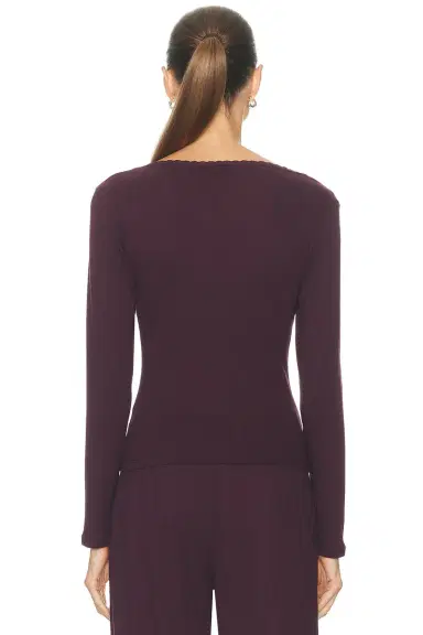 LESET Pointelle Long Sleeve Scoop Neck Top | Thumbnail 3