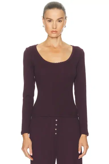 LESET Pointelle Long Sleeve Scoop Neck Top | Thumbnail 1
