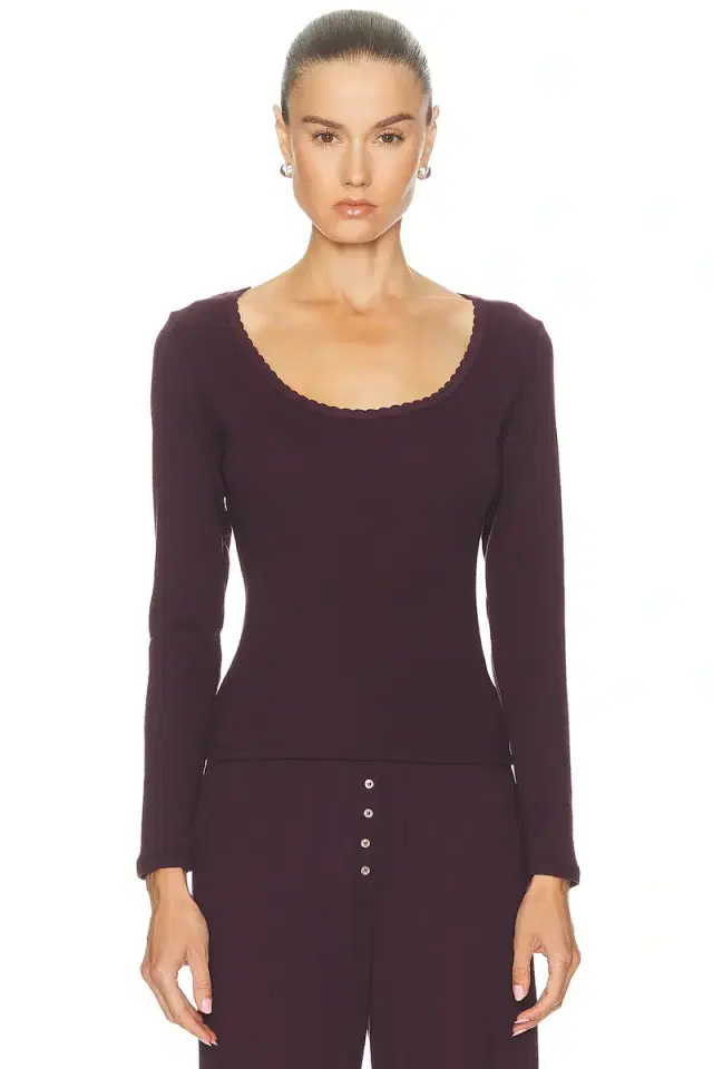 LESET Pointelle Long Sleeve Scoop Neck Top