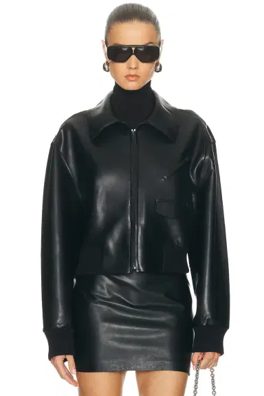 Norma Kamali Zip Front Classic Cropped Jacket | Thumbnail 1 Norma Kamali Zip Front Classic Cropped Jacket | Thumbnail 1