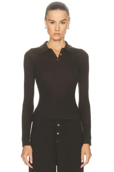 Guest In Residence Long Sleeve Shrunken Polo Top | Thumbnail 3