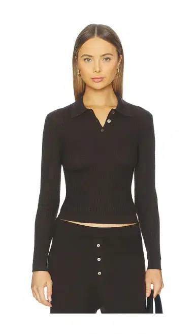 Guest In Residence Long Sleeve Shrunken Polo Top | Thumbnail 1