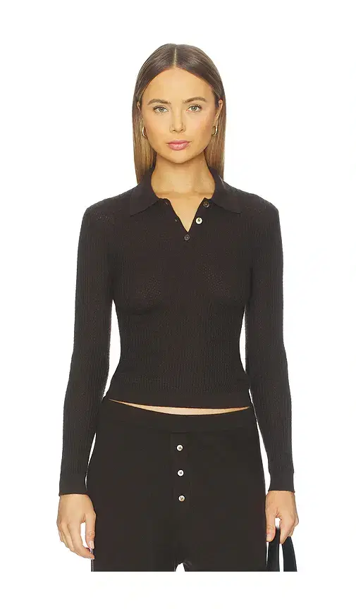 Guest In Residence Long Sleeve Shrunken Polo Top