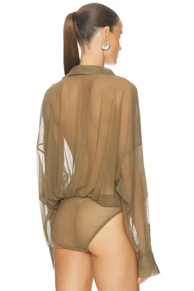Norma Kamali Super Oversized Boyfriend Shirt Bodysuit | Thumbnail 4 Norma Kamali Super Oversized Boyfriend Shirt Bodysuit | Thumbnail 4