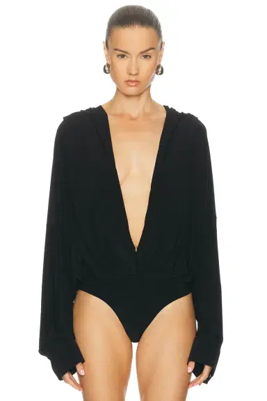 Norma Kamali Hooded Super Oversized Boyfriend Shirt Bodysuit | Thumbnail 2 Norma Kamali Hooded Super Oversized Boyfriend Shirt Bodysuit | Thumbnail 2