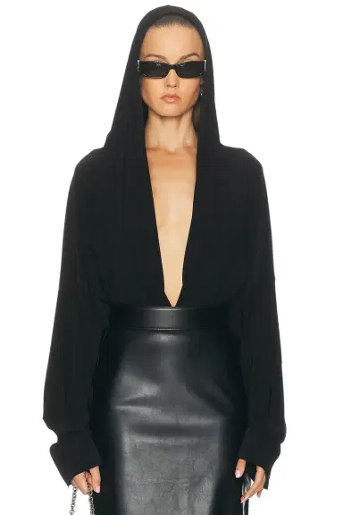 Norma Kamali Hooded Super Oversized Boyfriend Shirt Bodysuit | Thumbnail 1 Norma Kamali Hooded Super Oversized Boyfriend Shirt Bodysuit | Thumbnail 1