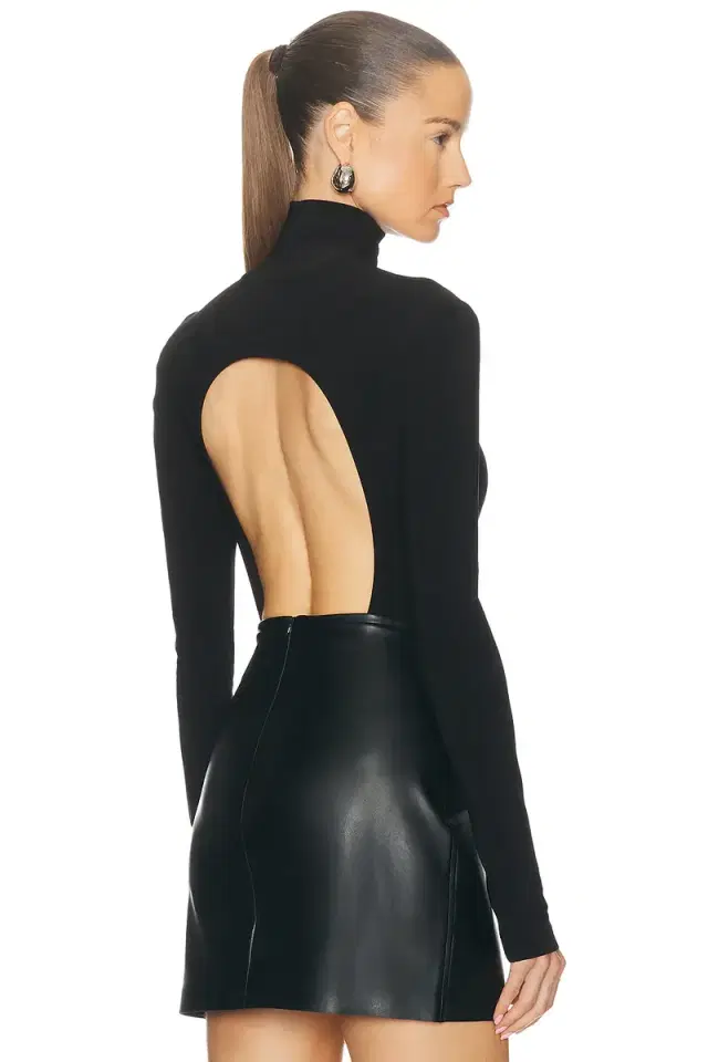 Norma Kamali Long Sleeve Turtleneck Open Back Bodysuit