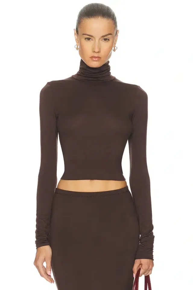 Cropped Fitted Turtleneck Soft Jersey Top