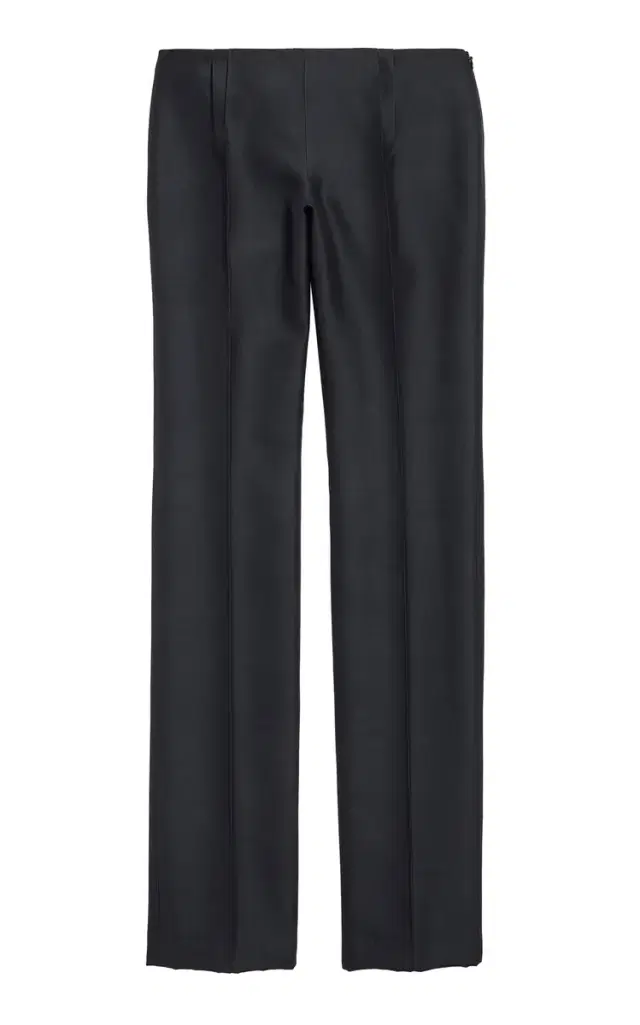 Tailored Wool-Silk Straight-Leg Pants - Black