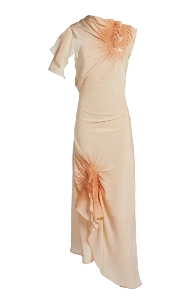 Victoria Beckham Smocked Sleeveless Silk Maxi Dress