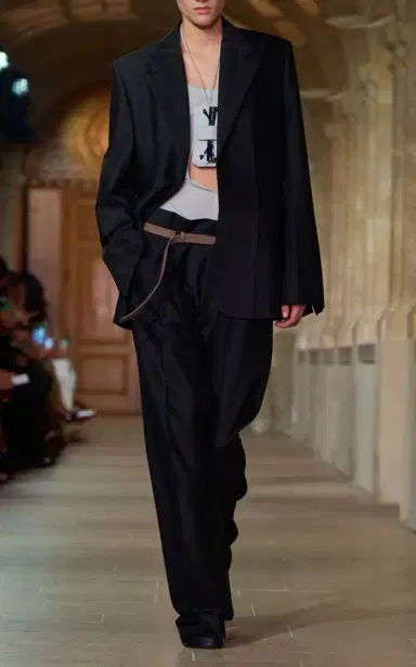 Victoria Beckham Moda Exclusive Curved-Leg Virgin Wool-Blend Trousers | Thumbnail 5