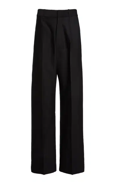 Victoria Beckham Moda Exclusive Curved-Leg Virgin Wool-Blend Trousers | Thumbnail 8