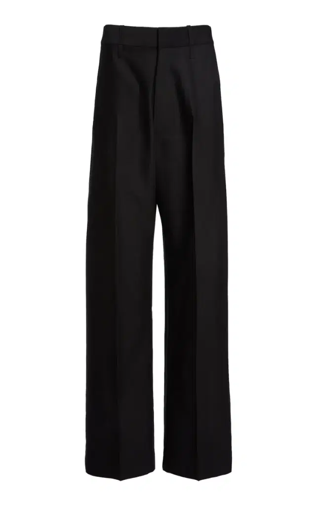 Victoria Beckham Moda Exclusive Curved-Leg Virgin Wool-Blend Trousers