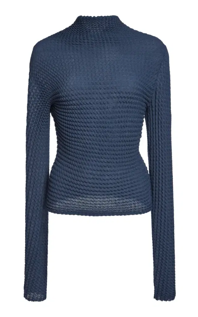 Long Sleeve Stretch-Cotton Mock Neck Top