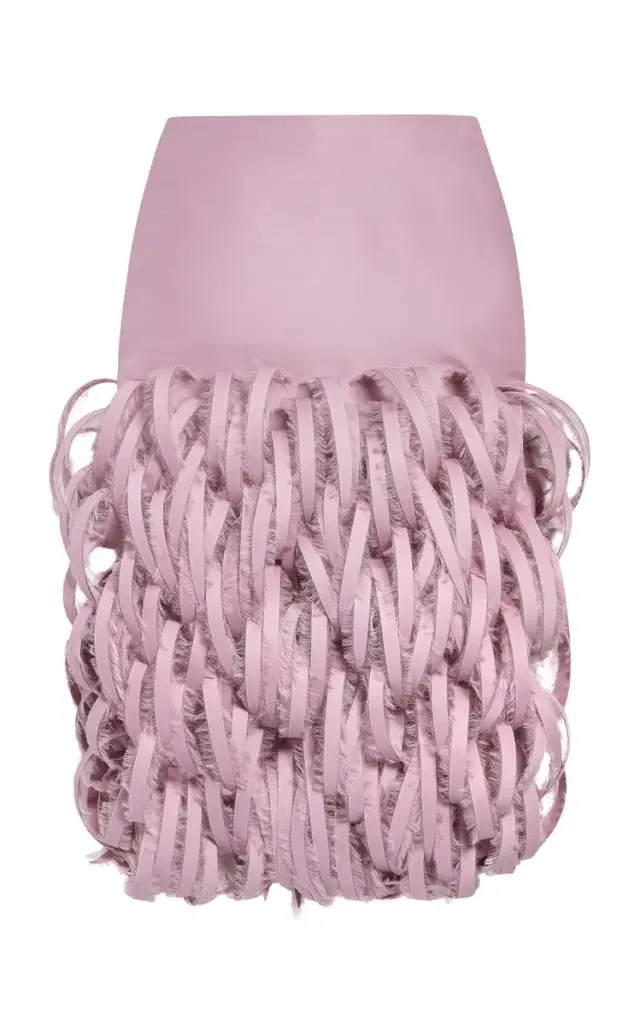 Feather-Embroidered Midi Skirt