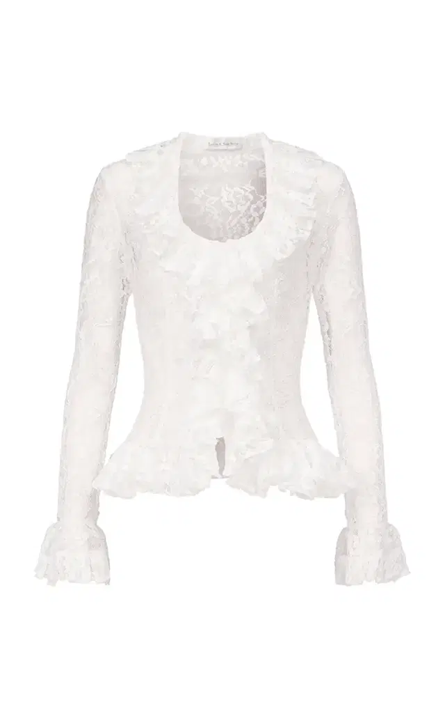 Ludovic de Saint Sernin Ruffle-Trimmed Guipure Lace Top