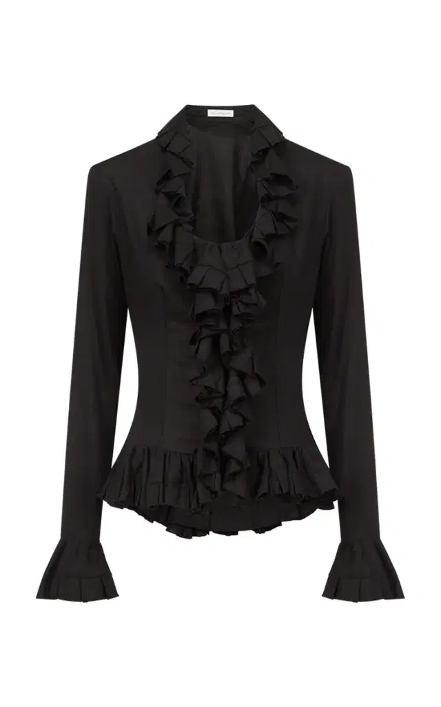 Ludovic de Saint Sernin Ruffle-Trimmed Long Sleeve Linen Top