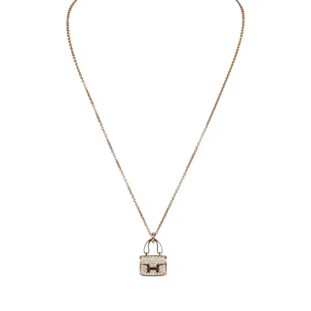hermes Hermes Amulettes Constance Pendant Necklace Diamonds 18K Rose Gold Hardware