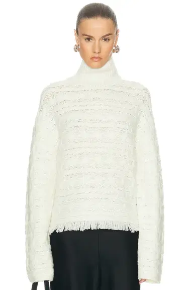 Guest In Residence Cropped Cable Turtleneck Sweater | Thumbnail 3