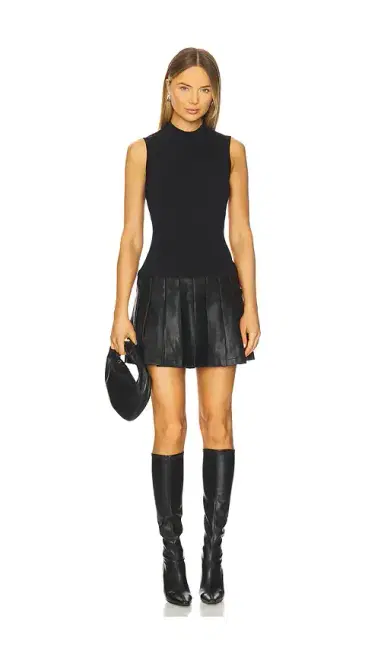 Milly Leather Pleated Skirt Knit Dress | Thumbnail 1