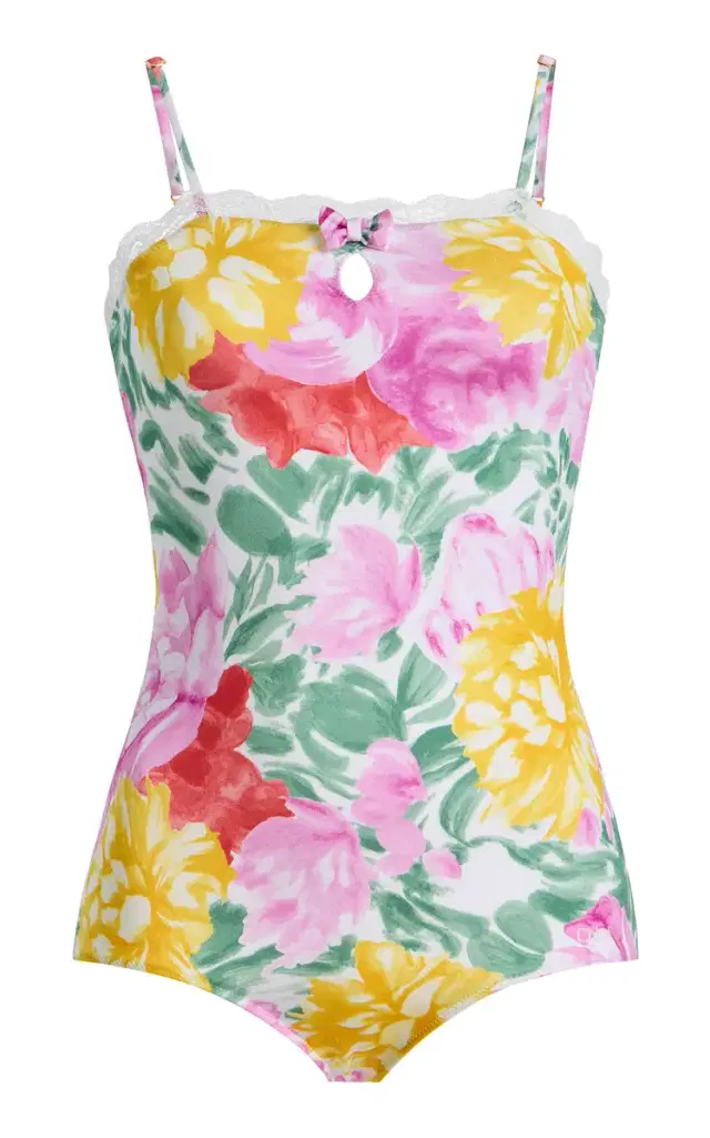 Lace-Trimmed One-Piece Swimsuit