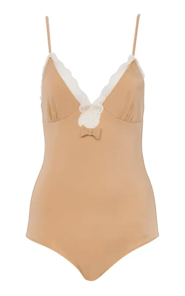 Lace-Trimmed One-Piece Swimsuit