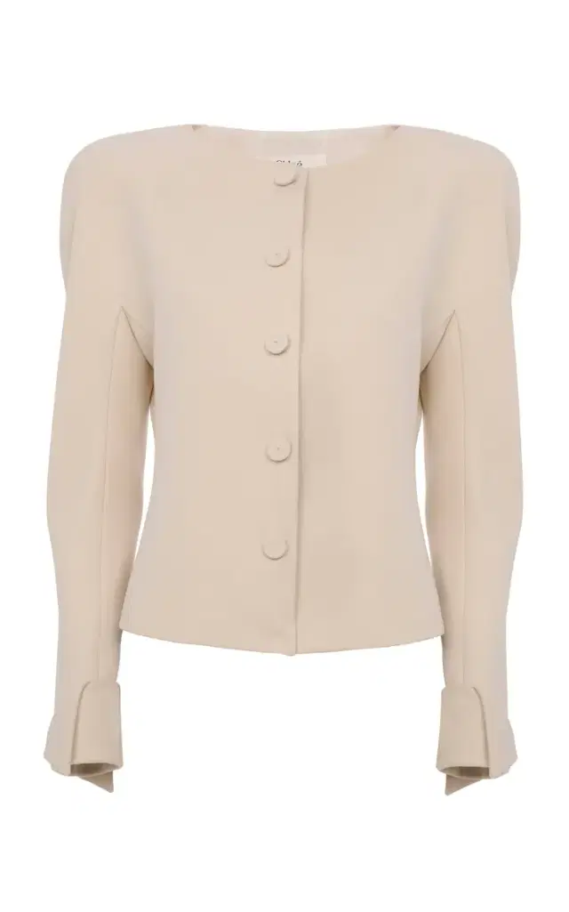 Cinched Collarless Wool Jacket