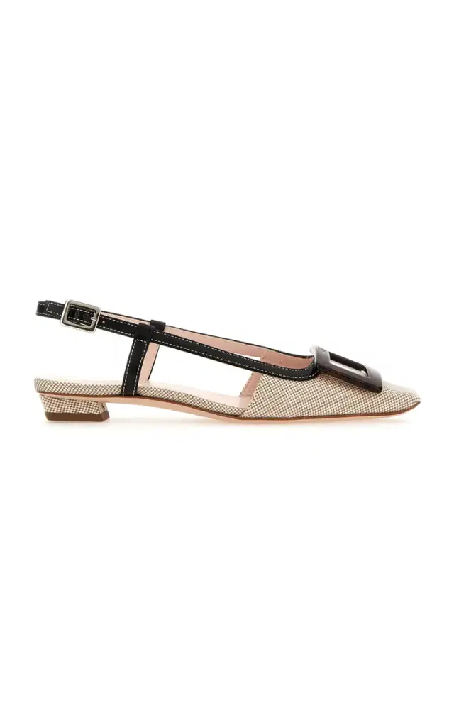 Roger Vivier Belle Vivier Leather-Trim Slingback Pumps