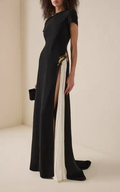 Marmar Halim Brooch-Embellished Crepe Gown | Thumbnail 2 Marmar Halim Brooch-Embellished Crepe Gown | Thumbnail 2
