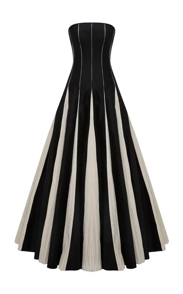 Contrast-Paneled Taffeta Gown