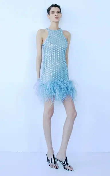 The New Arrivals Ilkyaz Ozel Bixi Sequined Feather-Trim Mini Dress | Thumbnail 2