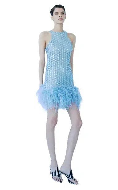 The New Arrivals Ilkyaz Ozel Bixi Sequined Feather-Trim Mini Dress | Thumbnail 1