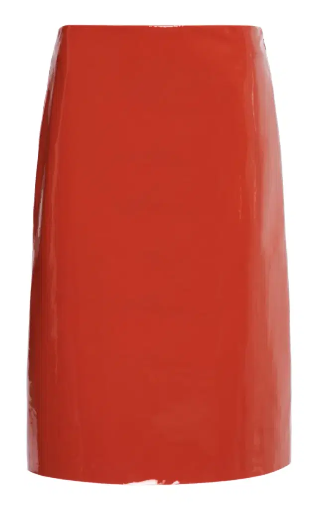 Lambskin Patent Midi Skirt - Orange