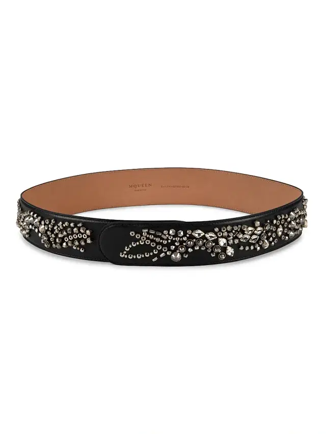McQueen Women's Sunflower Crystal Embroidery Belt - Black Silver