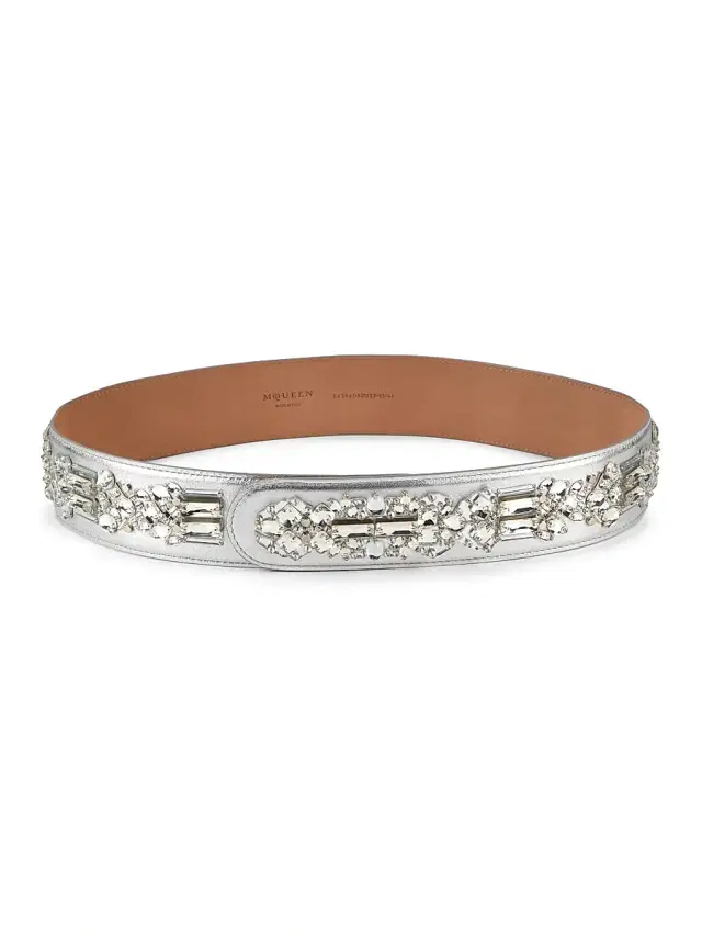 McQueen Women's Mirror Crystal Embroidery Belt - Silver