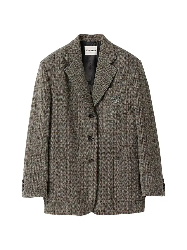 Women's Single-Breasted Chevron Jacket - Grey