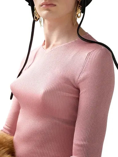 Miu Miu Women's Silk V Neck Sweater - Pink - Size 12 | Thumbnail 4 Miu Miu Women's Silk V Neck Sweater - Pink - Size 12 | Thumbnail 4