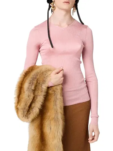 Miu Miu Women's Silk V Neck Sweater - Pink - Size 12 | Thumbnail 5 Miu Miu Women's Silk V Neck Sweater - Pink - Size 12 | Thumbnail 5