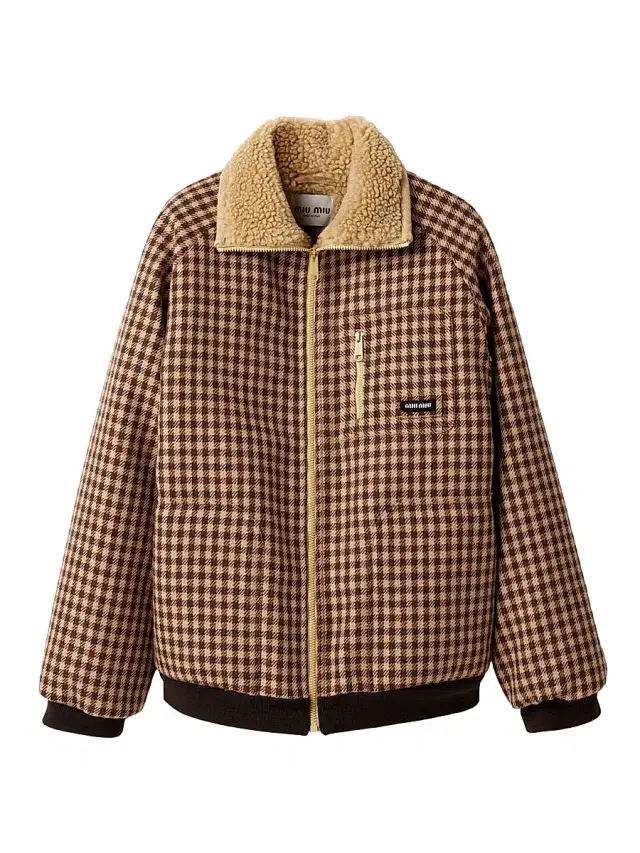 Women's Fleece-Lined Checked Blouson Jacket - Brown