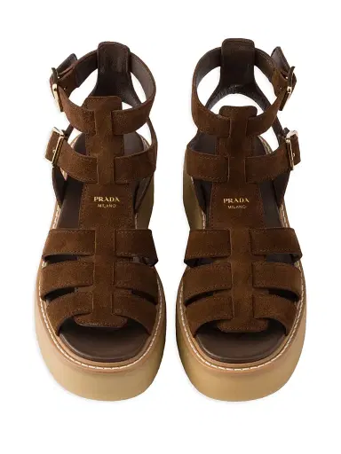 Prada Women's Suede Gladiator Sandals - Brown | Thumbnail 2 Prada Women's Suede Gladiator Sandals - Brown | Thumbnail 2