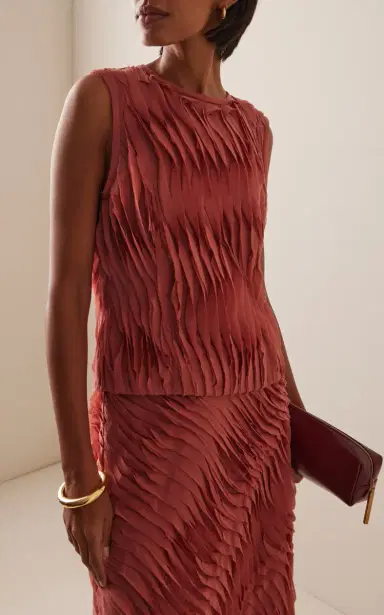 Ulla Johnson Celina Pleated Raw-Edge Silk-Blend Top | Thumbnail 2