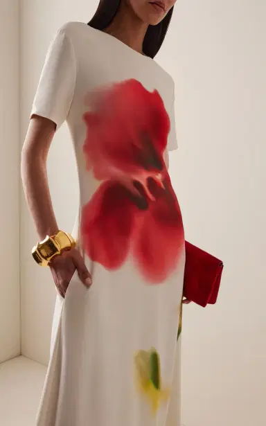 MONIQUE LHUILLIER Printed Satin Maxi Dress | Thumbnail 2 MONIQUE LHUILLIER Printed Satin Maxi Dress | Thumbnail 2