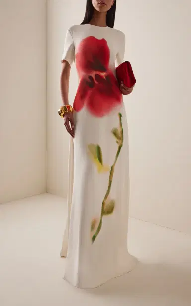MONIQUE LHUILLIER Printed Satin Maxi Dress | Thumbnail 3 MONIQUE LHUILLIER Printed Satin Maxi Dress | Thumbnail 3