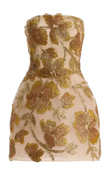 MONIQUE LHUILLIER Floral-Embroidered Tulle Mini Dress | Thumbnail 3