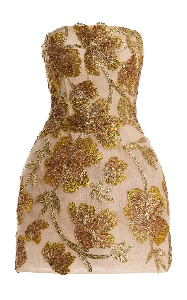 Floral-Embroidered Tulle Mini Dress