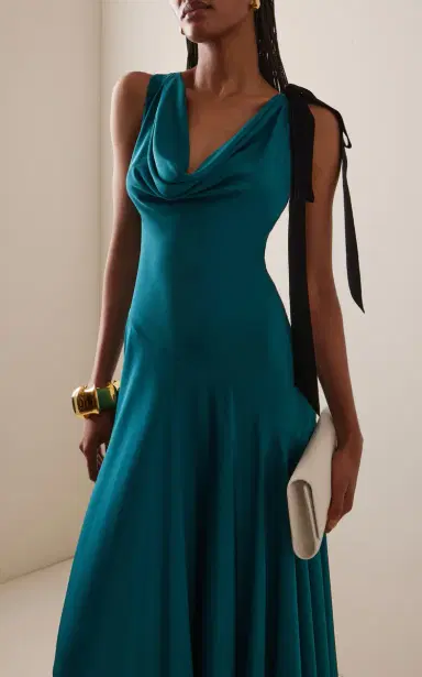 Rodarte Velvet-Trimmed Silk Crepe Cowl-Neck Maxi Dress | Thumbnail 2
