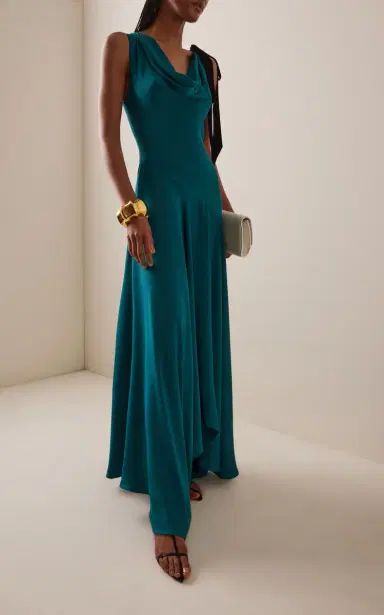 Rodarte Velvet-Trimmed Silk Crepe Cowl-Neck Maxi Dress | Thumbnail 3