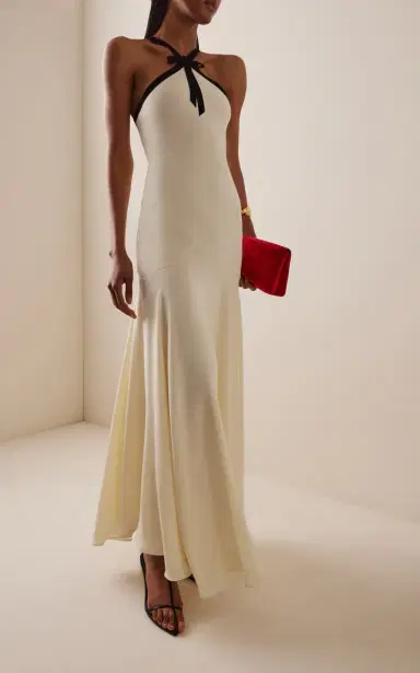 Rodarte Velvet-Trimmed Silk Crepe Maxi Halter Dress | Thumbnail 3 Rodarte Velvet-Trimmed Silk Crepe Maxi Halter Dress | Thumbnail 3
